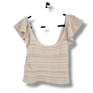 Sincerely Jules Cream Crochet Knit Ruffle Sleeve Top Womens Size Small Boho
